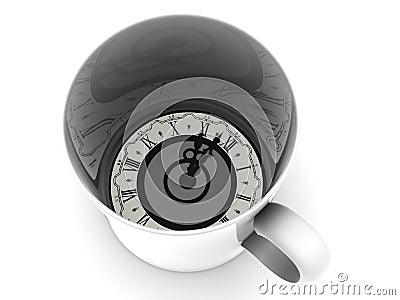 Cup with clock. Eleven o'clock Cartoon Illustration