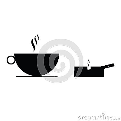Cup of coffee and ashtray silhouette Vector Illustration