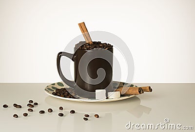 Cup coffee beans cinnamon coffee lovers cafe Stock Photo