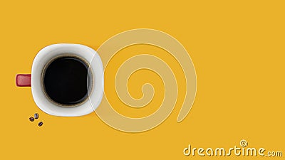 Cup of coffee with coffee beans on color background.Modern style. creative photography. copy space Stock Photo