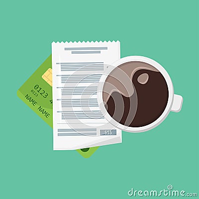 Cup of coffee, bill paid from card Cartoon Illustration