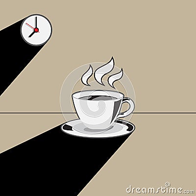 Cup of Coffee and clock with Long Shadow Illustration Vector Illustration