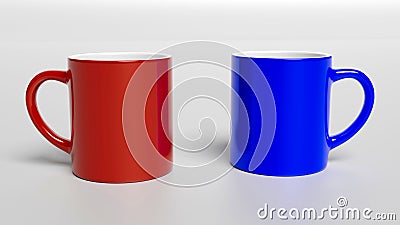 Cup of Coffee, Coffee Mug - Coffee Mug Printing Template. Red and Blue Mug isolated. Cartoon Illustration