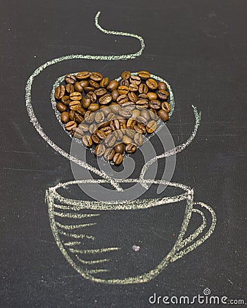 A cup of coffee drawn in chalk on a blackboard Stock Photo