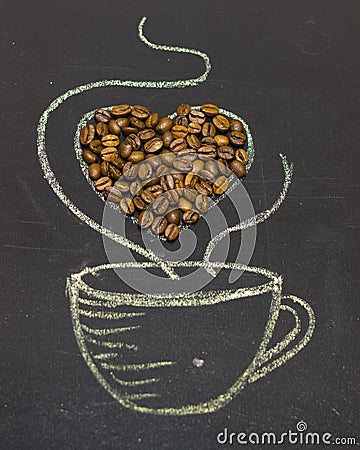 A cup of coffee drawn in chalk on a blackboard Stock Photo