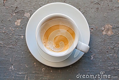 Cup of coffee espresso, top view on grey grunge background Stock Photo