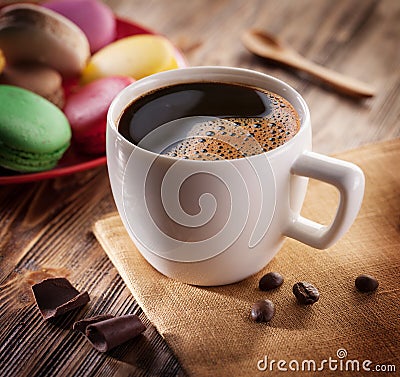 Cup of coffee and french macaron. Stock Photo