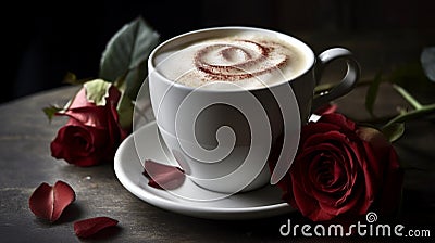 a cup of coffee with a heart and roses generated by artificial intelligence Stock Photo