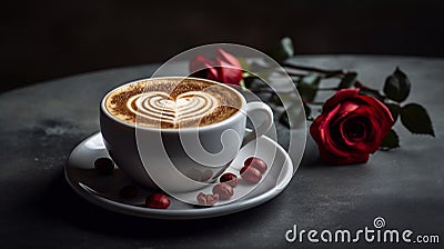 a cup of coffee with a heart and roses generated by artificial intelligence Stock Photo