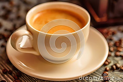 Cozy winter setting with cup of coffee Stock Photo