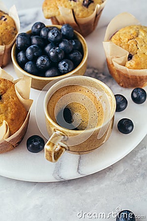 Cup of coffee and Homemade muffins Stock Photo