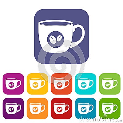 Cup of coffee icons set flat Vector Illustration