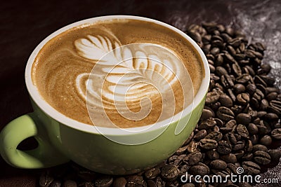 A Cup of Coffee with Latte Art Stock Photo