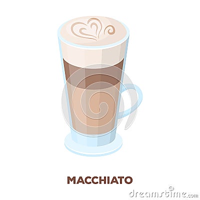 Cup of coffee macchiato with foam. Different types of coffee single icon in cartoon style vector symbol stock Vector Illustration