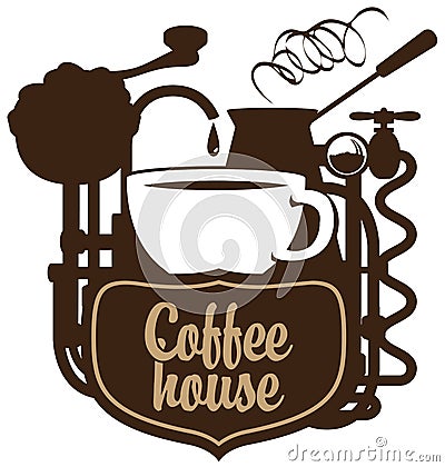 Cup and coffee machine in retro Vector Illustration