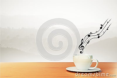 Cup of coffee and musical notes Stock Photo