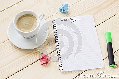 A cup of coffee and a notebook Stock Photo