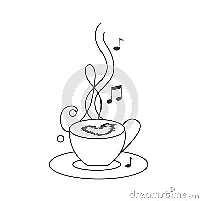 Cup of coffee with notes. The music of the soul. Relaxation. Coffee time. Line icon Vector illustration Vector Illustration