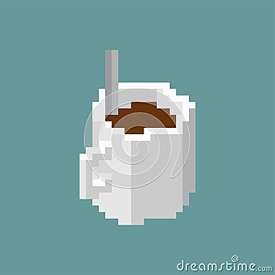 Cup of coffee pixel art. 8 bit food Vector Illustration