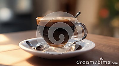 A Cup Of Coffee On A Saucer With A Spoon Stock Photo