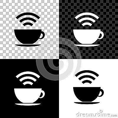 Cup of coffee shop with free wifi zone icon isolated on black, white and transparent background. Internet connection Vector Illustration