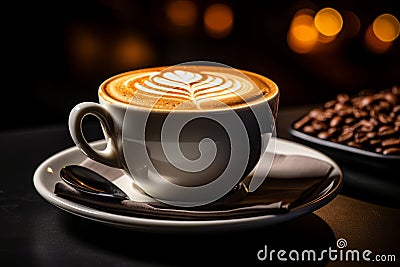 a cup of coffee sits on top of a saucer Stock Photo