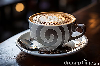 a cup of coffee sitting on a saucer Stock Photo