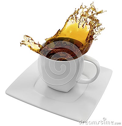 Cup of coffee with splashes, isolated on white Stock Photo