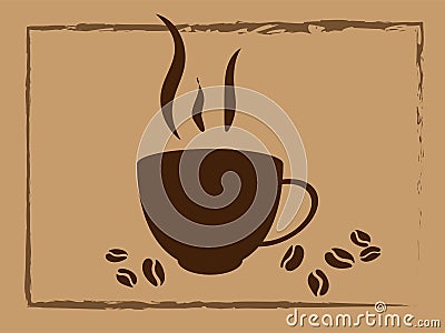 Cup of coffee with steam and coffee beans in a torn cappuccino frame Vector Illustration