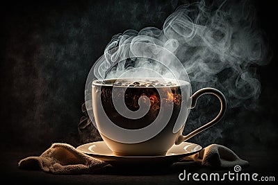 Cup of coffee steaming. Generative AI Stock Photo