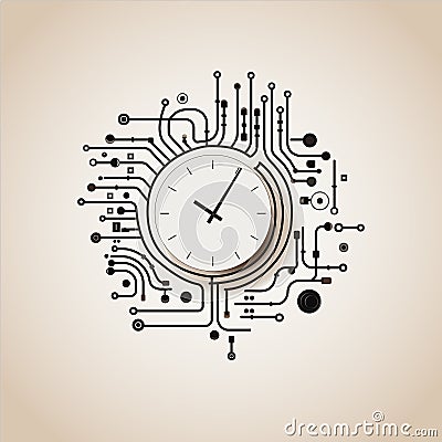A cup of coffee stylized as a microcircuit with the concept of a coffee clock. Vector Illustration