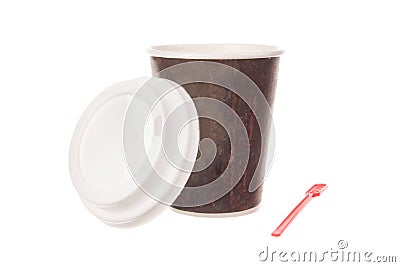 Cup of coffee for take away with cap and spoon Stock Photo