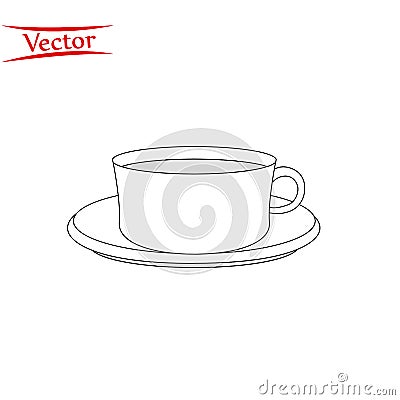 Cup of coffee tea with steam thin line outline icon Vector Illustration