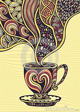 Cup of coffee or tea in Zen tangle Zen doodle style colorful Vector Illustration