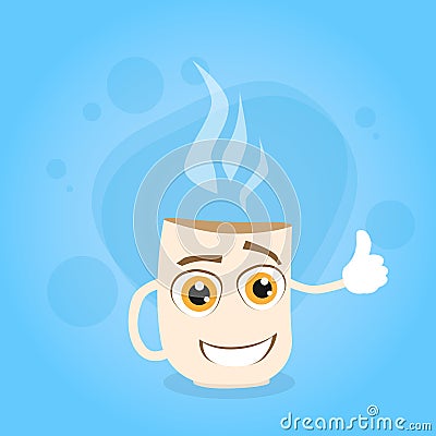 Cup Coffee White Cartoon Character Smile Concept Vector Illustration