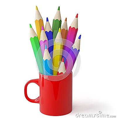 Cup and colored pencils. Stock Photo