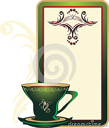 Cup and decorative card with ornament Vector Illustration
