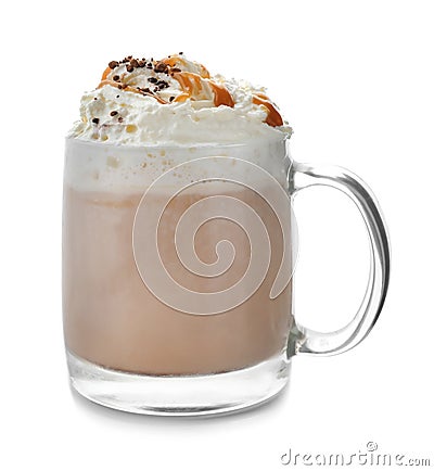 Cup of delicious hot chocolate on white background Stock Photo