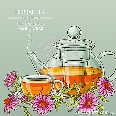 Cup or echinacea tea and teapot Vector Illustration