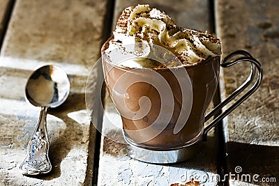 Cup Espresso Coffee with Chocolate Whipped Cream Stock Photo