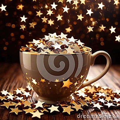 Cup filled with golden stars, consuming success Stock Photo
