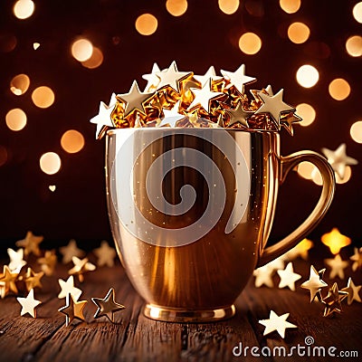 Cup filled with golden stars, consuming success Stock Photo