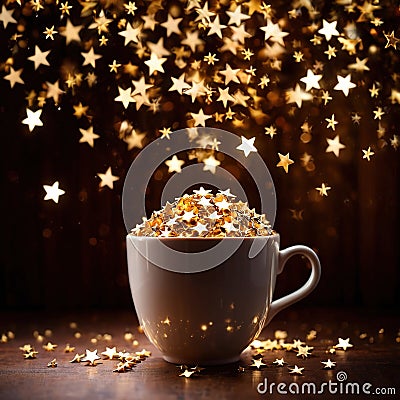 Cup filled with golden stars, consuming success Stock Photo