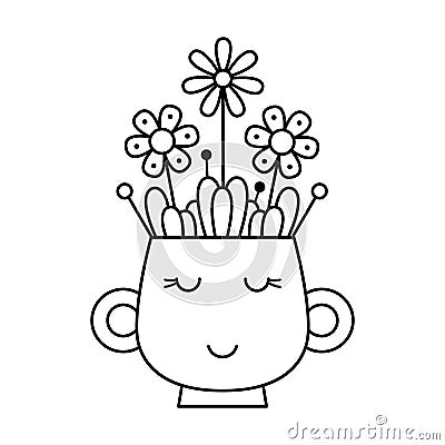 Cup with flowers. Coloring page. Vector Illustration