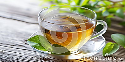 Cup of freshly brewed Tea on a rustic wooden table Stock Photo