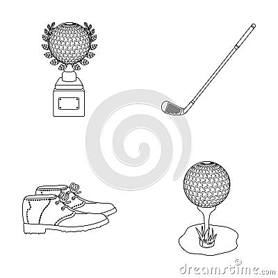 Cup, golf club, ball on the stand, golfer shoes.Golf club set collection icons in outline style vector symbol stock Vector Illustration