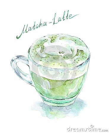 A cup of green matcha latte Stock Photo