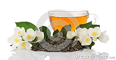 Cup of green tea with jasmine flowers Stock Photo