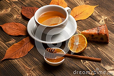 Cup of green tea put on beautiful leaves Stock Photo