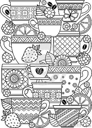 A cup of herbal tea for a good day. Coloring book for Adult Vector Illustration